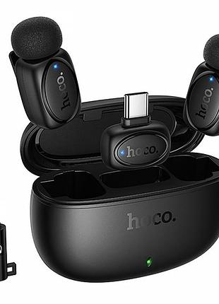 Петличный беспроводной микрофон hoco l19 graceful dual-mic 2in1 (lightning/type-c) black