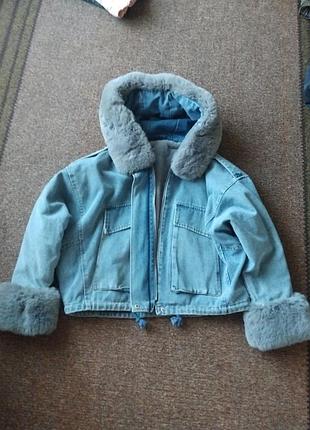 Куртка джинсовая зимняя,на еко мех xxl, xxxl
