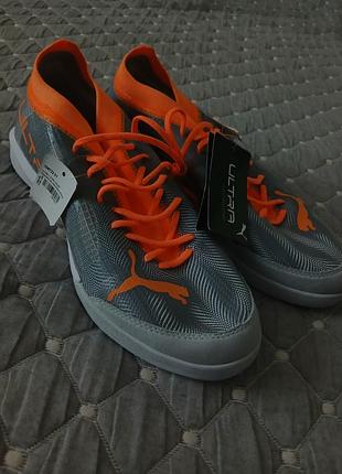 Футзалки чоловічі puma ultra сірі з помаранчевим