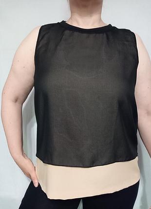 Топ двошавий шифоновий чорний і бежевий розмір l xl недорого