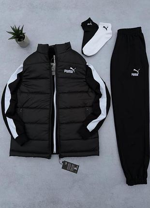 Чоловічий спортивний костюм puma демісезон жилетка пума + зіп кофта + штани s / m / l / xl / xxl