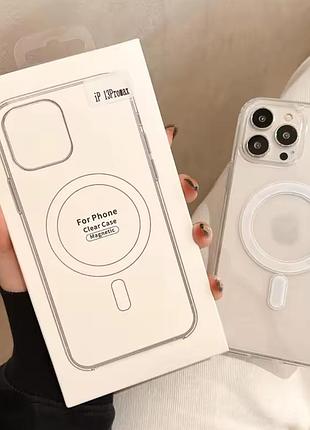 Чохол для iphone 13 pro прозорий з magsafe — протиударний, силіконовий, біле кільце .