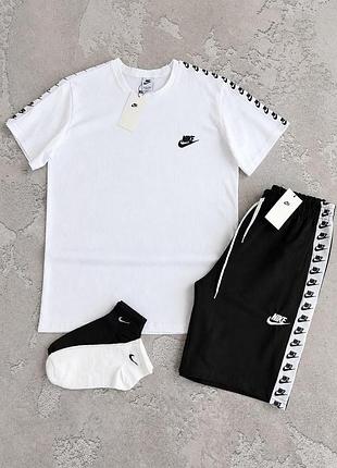 Мужской спортивный костюм nike на лето футболка белая найк + шорты с лампасами s / m / l / xl / xxl