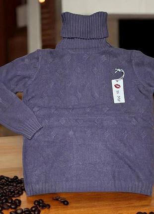Женский свитер лаванда цвет с высоким горлом и узором косы kiss me xl-xxl