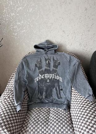 Сіре варене худі sinners attire оригінал оверсайз розмір s кофта з доберманами кенгуру