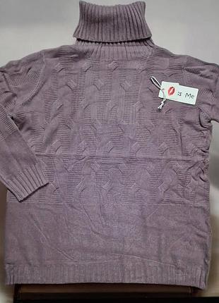 Женский свитер сиреневого цвета с высоким горлом и узором косы kiss me xl-xxl