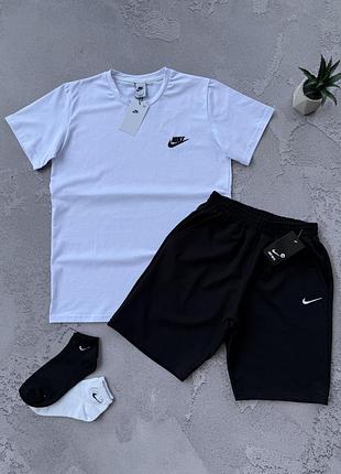 Чололічий спортивний літній костюм nike білий/чорний з вишитим логотипом s / m / l / xl / xxl