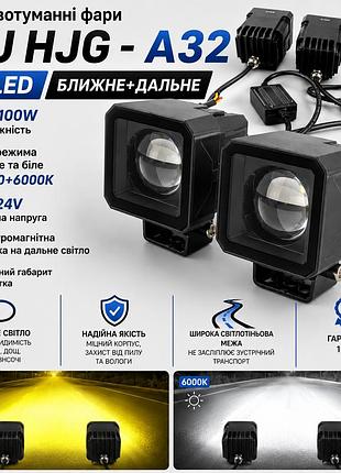 Противотуманные лазерные led фары 95w 12-24v - желтый + белый свет, дальний, габарит, стг .