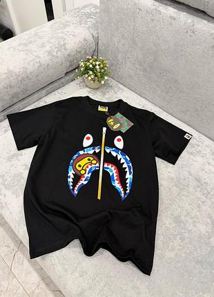 Футболка bape, хлопок, m-l, черная, брендовая, унисекс