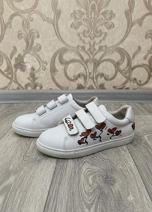 Шкіряні білі кеди/кросівки bons baisers de paname (in love) на липучках, 39 р