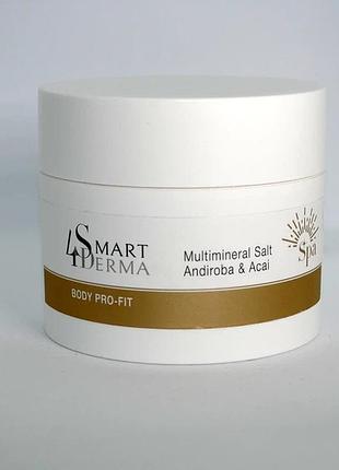 Мультимінеральна сіль для рук і тіла з олією андироби та асаї smart4derma body pro-fit multimineral salt andiroba & acai, 300 г