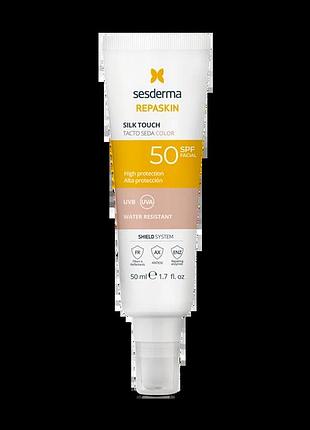 Сесдерма сонцезахисний тональный крем для обличчя sesderma repaskin silk touch color spf 50 50 мл