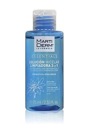 Мицеллярный розчин для очищення обличчя martiderm essentials micellar solution cleanser 3in1 75 мл