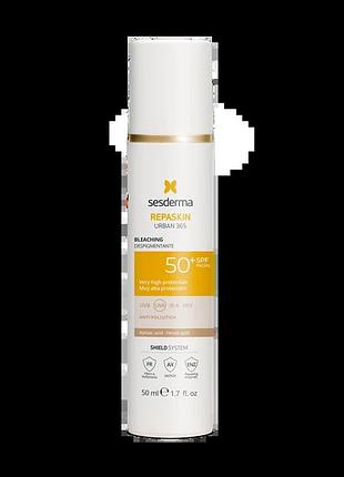 Сесдерма депигментующий сонцезахисний крем для обличчя spf50 sesderma repaskin urban 365 despigmentante 50 мл