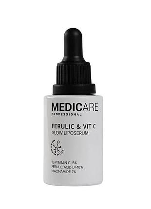 Ліпосомальна сироватка з феруловою кислотою та вітаміном c ferulic & vit c glow liposerum medicare 30 мл (mc348040)