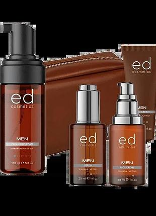 Чоловічий подарунковий набір ed cosmetics men з косметичкою brown leather