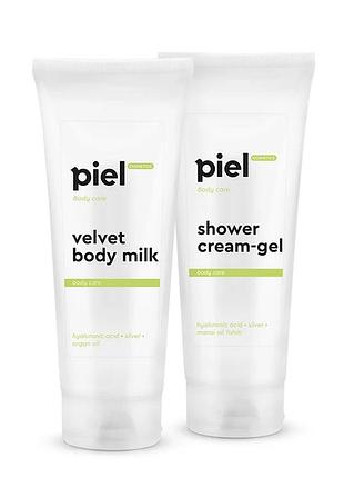 Набір piel cosmetics для очищення та догляду за шкірою тіла velvet green tea гель для душу та молочко