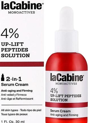 Антивікова крем-сироватка для пружності та еластичності шкіри 4% up-lift peptides 2 in 1 serum lacabine 30 мл