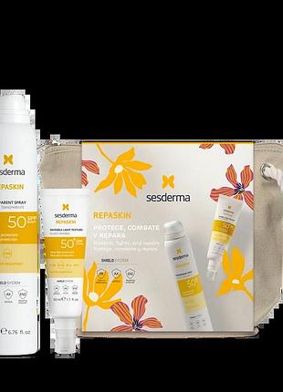 Подарунковий сонцезахисний набір sesderma repaskin pack spf 50+ (флюїд 50 мл + спрей 200 мл)