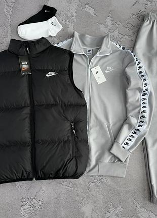 Сірий костюм nike з лампасами + безрукавка найк набір на весна/літо/осінь s / m / l / xl / xxl