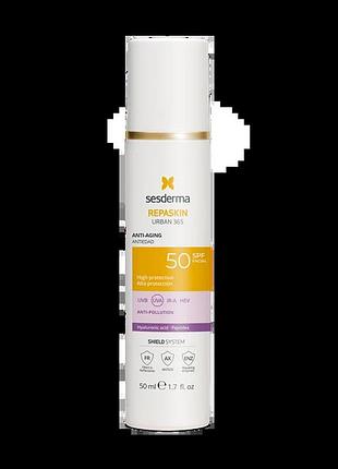 Омолоджувальний сонцезахисний крем для обличчя sesderma repaskin urban 365 anti-aging spf 50+, 50 мл