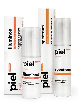 Комплекс piel cosmetics від пігментації на обличчі specialist piel крем spf 50 та відбілююча сироватка
