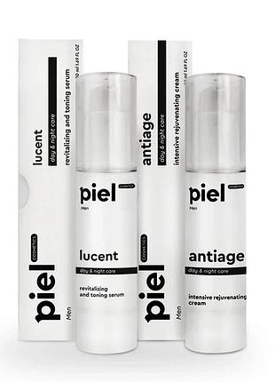 Антивозрастной комплекс piel cosmetics для ухода за тьмяною кожей обличчя men piel сироватка та крем для мужчин