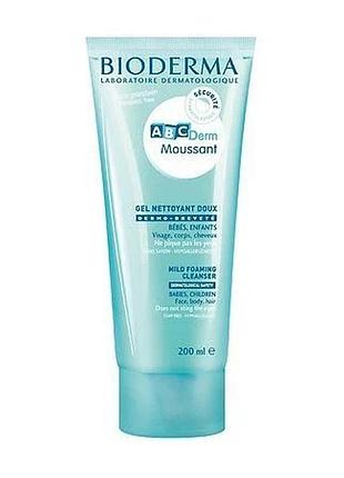 Детский очищающий гель для купання bioderma abcderm mild cleanser foaming gel 200 мл
