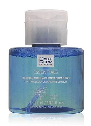 Мицеллярный розчин для очищення обличчя martiderm essentials micellar solution cleanser 3in1 300 мл