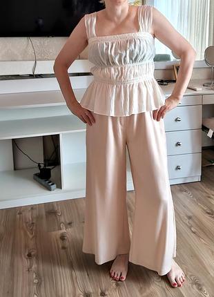 Брюки палаццо на резинке из лиоцелла от премиум бренда in wear бежевого цвета в размере l