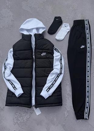 Білий/чорний костюм nike з лампасами + жилетка найк демісезон s / m / l / xl / xxl