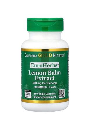 Екстракт меліси лікарської california gold nutrition euro herbs lemon balm extract 500 мг 60 капсул