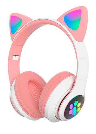 Наушники bluetooth tucci stn28 pink с микрофоном до 8 часов работы регулировка высоты кошачьи ушки