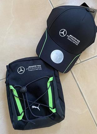Отлмчный комплект  оригинальная кепка бейсболка puma mercedes-amg petronas f1 cap  сумка унисекс через плечо кросс боди puma mercedes-amg petronas f1