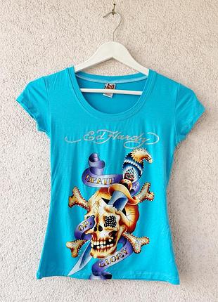 Винтажная женская футболка ed hardy by christian audigier death or glory skull t-shirt y2k