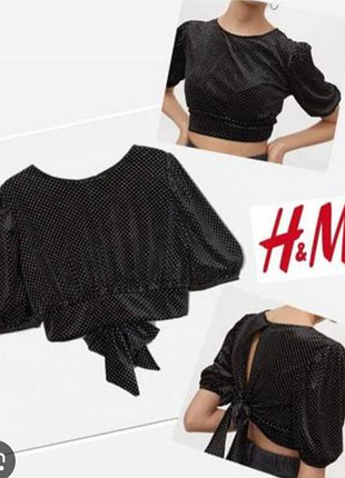Блуза, топ, жіночий, чорний, велюровий, з блискітками, h&m