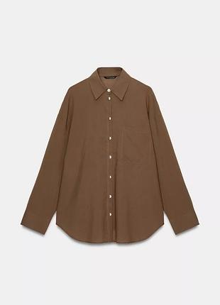 Сорочка бавовняна коричнева рубашка zara зара