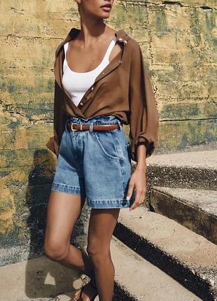 Сорочка бавовняна коричнева рубашка zara зара