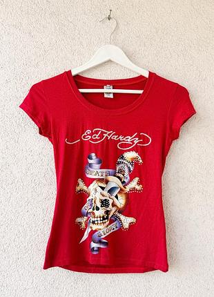 Винтажная женская футболка ed hardy by christian audigier death or glory skull t-shirt y 2k