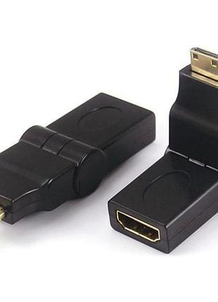 Перехідник mini hdmi male female 360 градусів чорний для під'єднання пристроїв