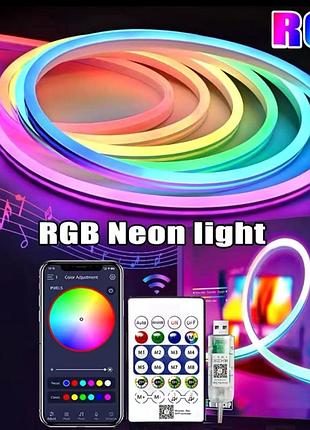 Led-стрічка rgb neon rope 5м 5v bluetooth ip65 для освітлення приміщень