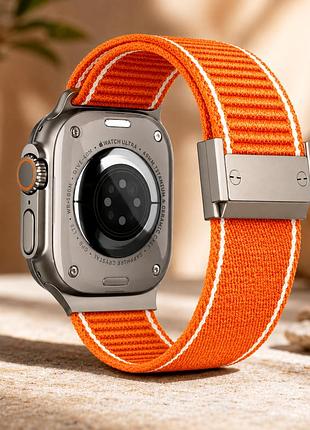 Ремешок nylon metal lock для apple watch series 3 42 mm 4 44 mm 7 45 mm 8 49 mm оранжевый с прочным замком orange