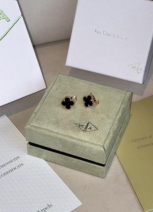 👑 van cleef & arpels earrings vintage alhambra onyx k18 yellow gold one size