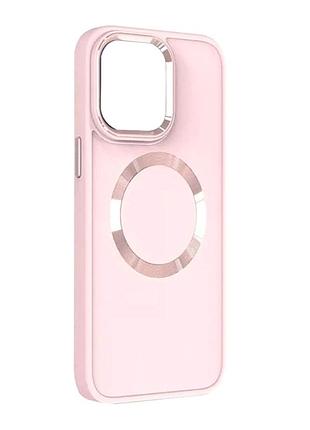 Чехол накладка metal style case с magsafe для apple iphone 15 полиуретановый защитный розовый