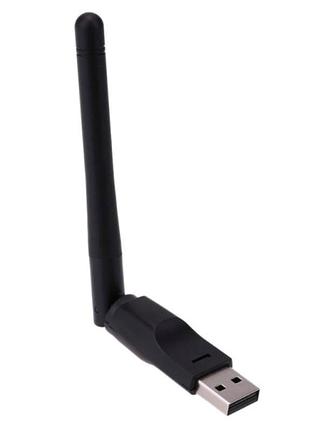 Usb wi-fi адаптер rt 7601 чорний компактний із зовнішньою антеною для ресивера та доступу до інтернету