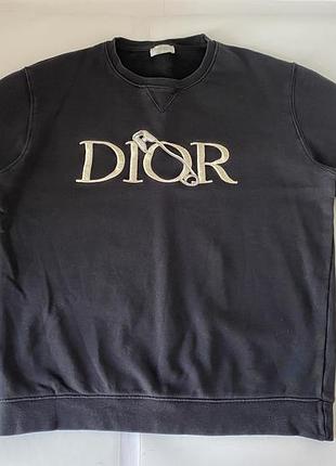 Чоловічий світшот від відомого люксового бренду dior; черный хлопковый свитшот dior с фирменной вышитой надписью dior; christian dior