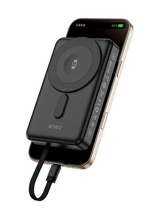 Повербанк 10000 мач 22.5 вт с беспроводной зарядкой usb type-c lightning wiwu wi-p056 черный