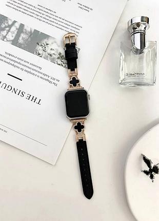 Ремінець leaf clover для apple watch series 3 42 mm 4 44 mm 7 45 mm 8 49 mm золотисто-чорний з м'якого матеріалу