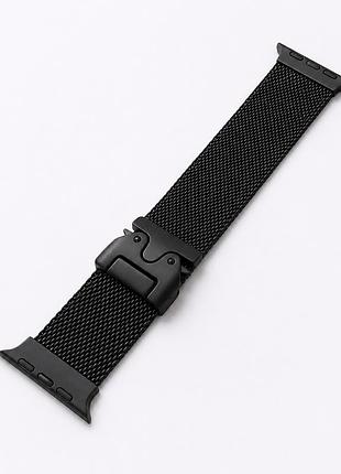Ремінець milanese loop для apple watch 42 44 45 49 mm металевий чорний з магнітною застібкою black