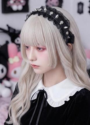 Обруч з мереживом шипами черепами готика jirai kei dark lolita